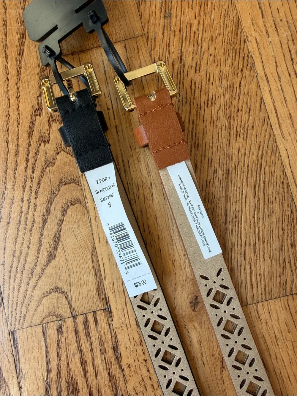 NWT Steve Madden Men's Belt Duo - Black & Brown with Gold Buckles